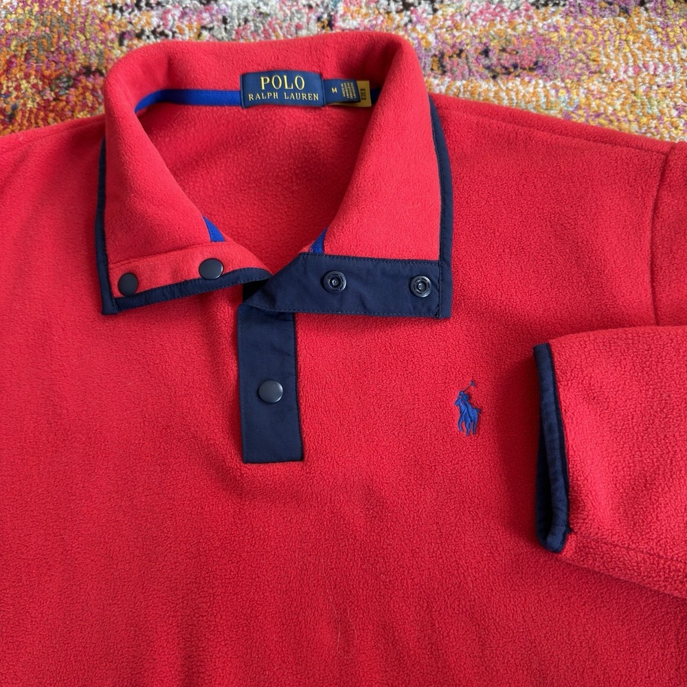 Polo Ralph Lauren Fleece Snap Button Pullover Red Mens Size M Flaws